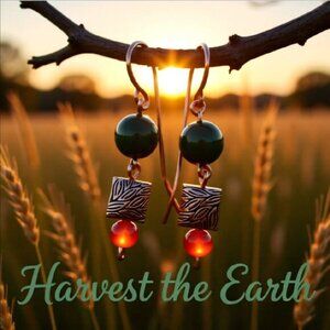 Autumn Alchemy: Copper & Forest Green Dangle Earrings with Russet Agate Warmth